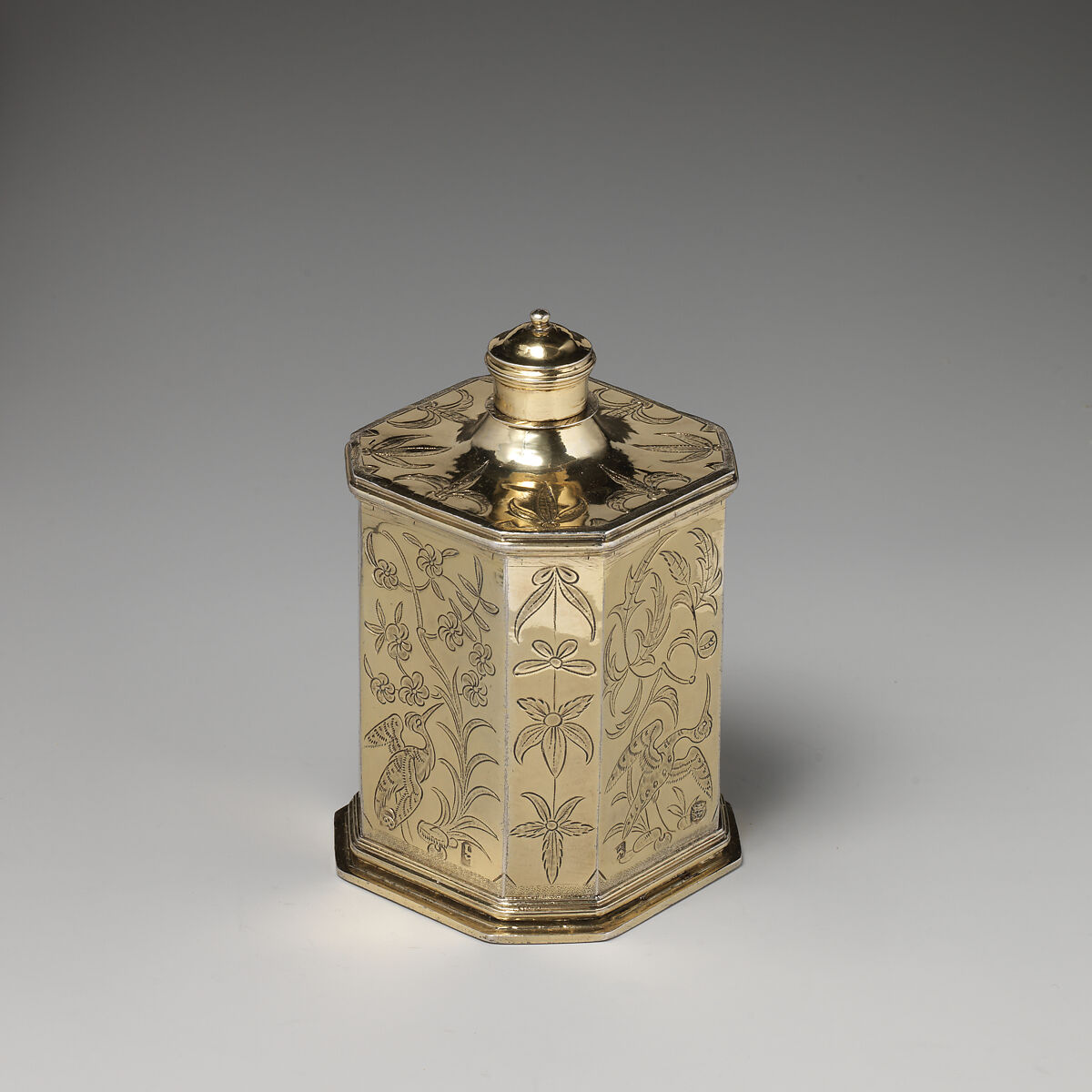 Pair of scent bottles (part of a toilet service), D., London, Silver gilt, British, London