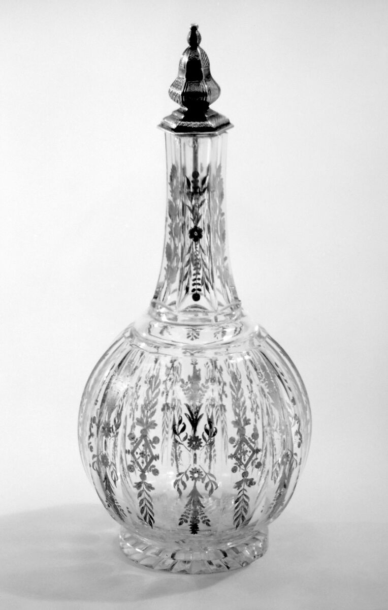 Pair of toilet-water bottles (part of a toilet service), Silver gilt and glass, British