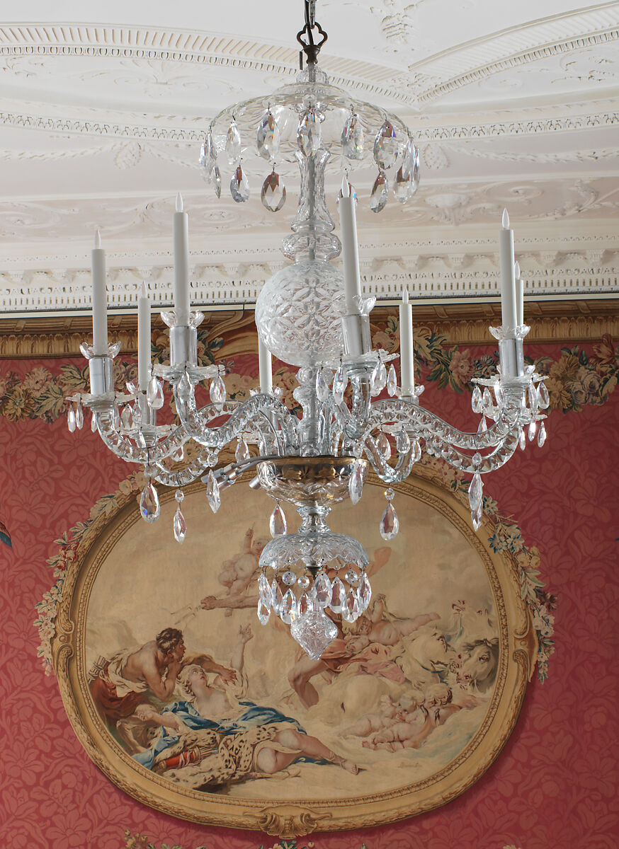 Chandelier, Glass, brass, Continental