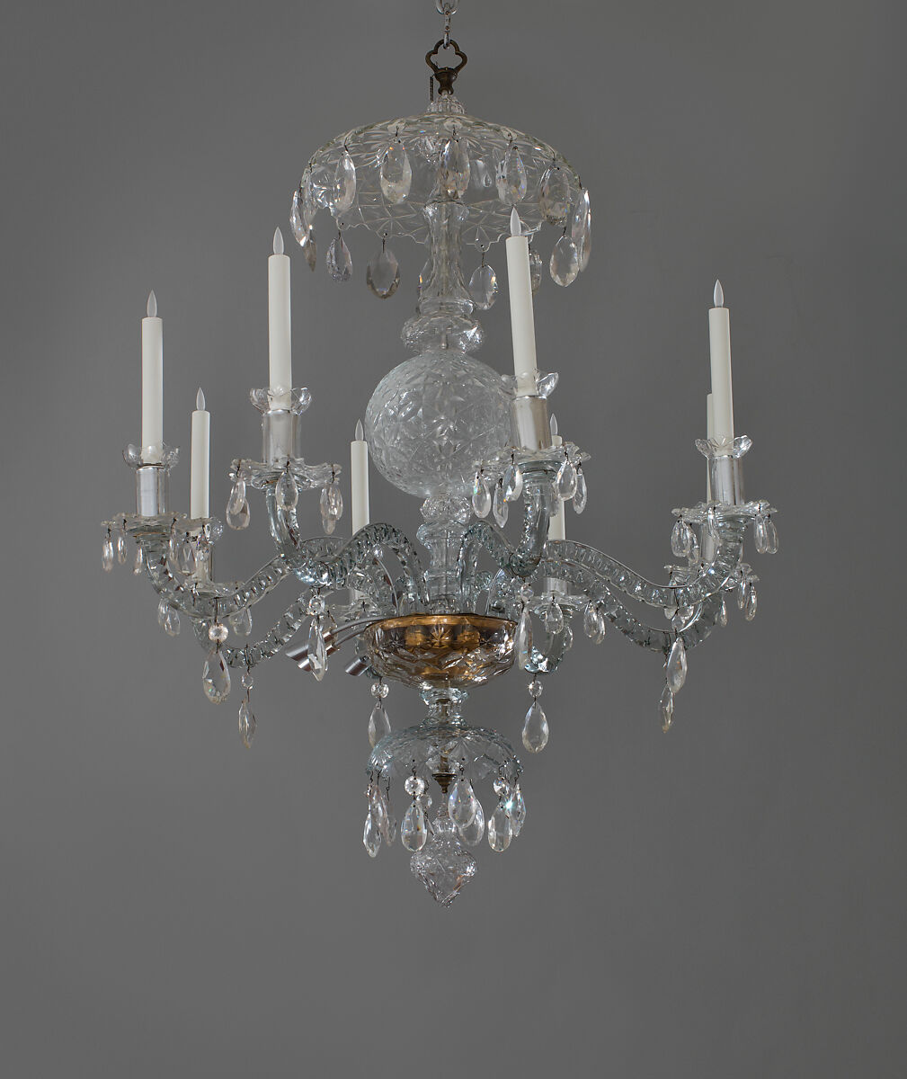 Chandelier, Glass, brass, Continental 