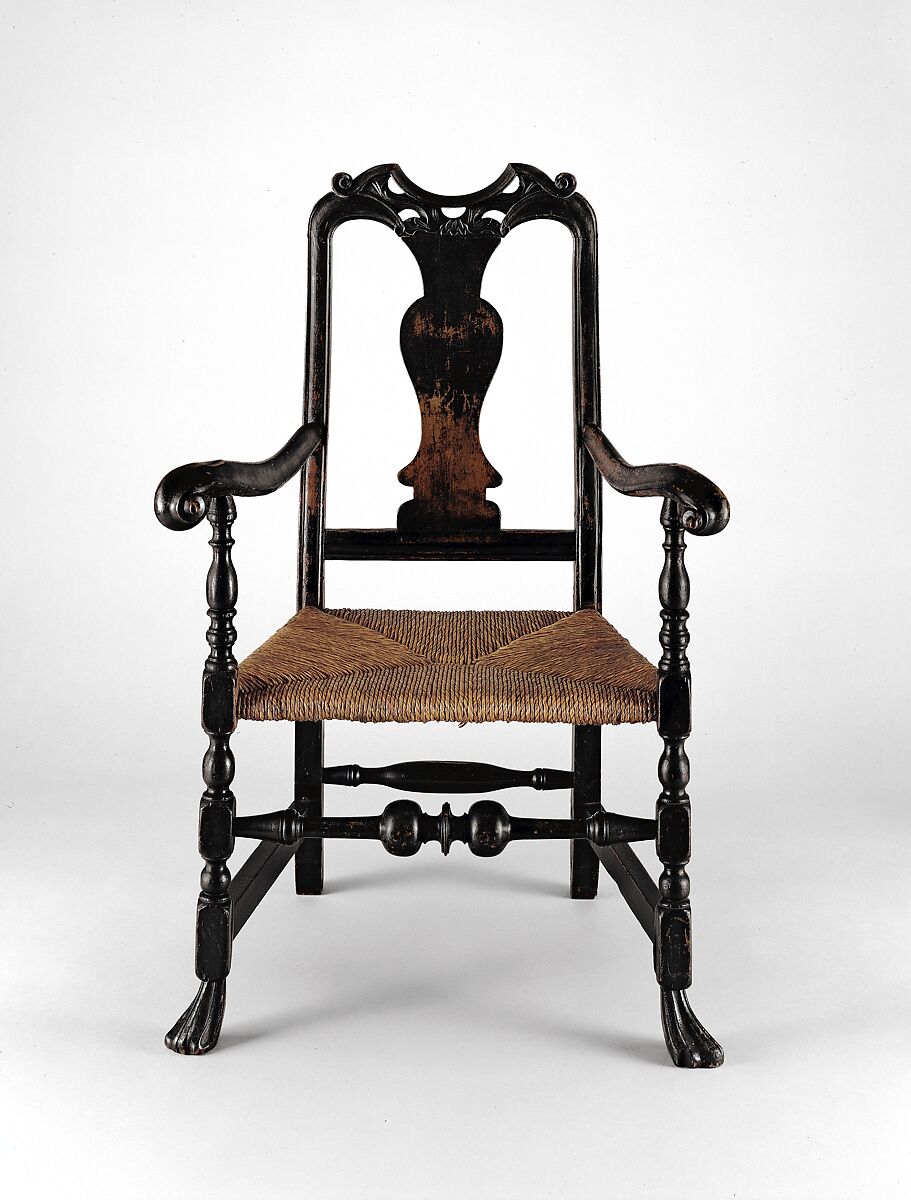 Splat-back armchair, Attributed to the shop of John Gaines III (American, 1704–1743), Soft maple, poplar, ash, American