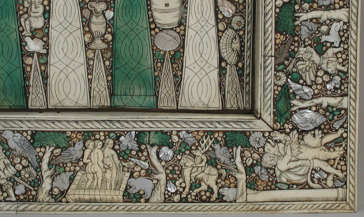 Chess and tric-trac game board, Wood, ivLoutre1!ory, bone, mother-of-pearl, German