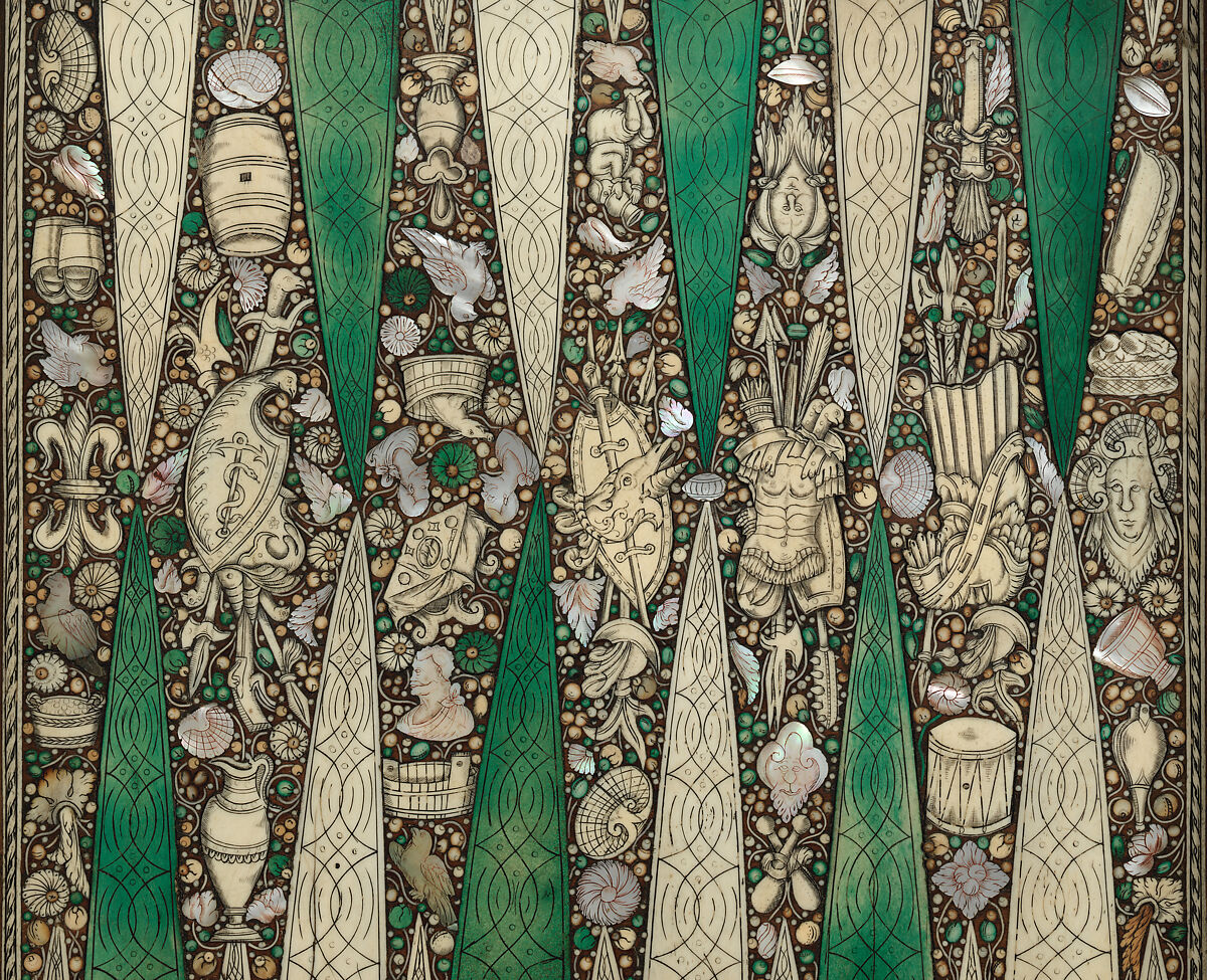 Chess and tric-trac game board, Wood, ivLoutre1!ory, bone, mother-of-pearl, German