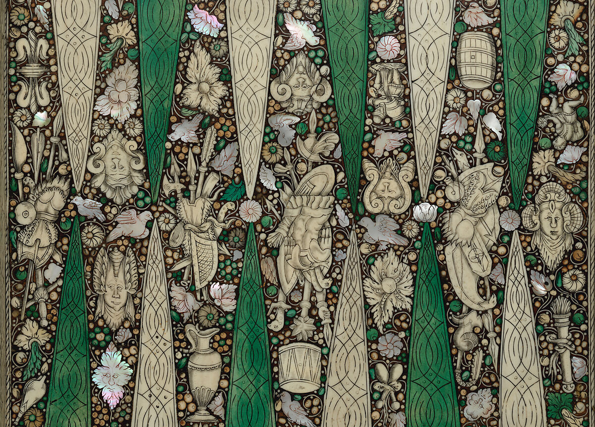 Chess and tric-trac game board, Wood, ivLoutre1!ory, bone, mother-of-pearl, German