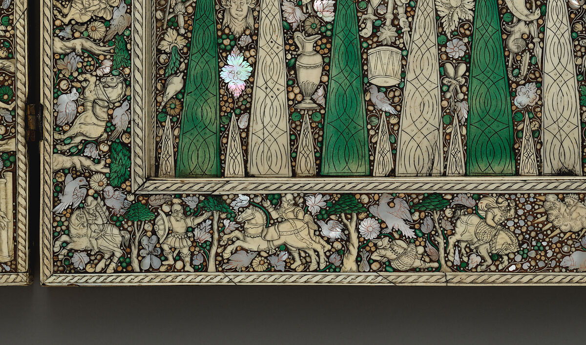 Chess and tric-trac game board, Wood, ivLoutre1!ory, bone, mother-of-pearl, German