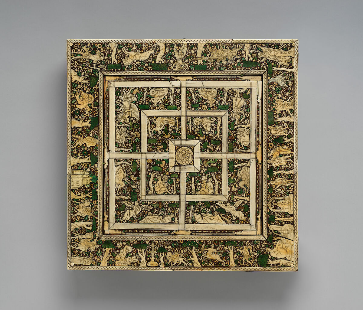 Chess and tric-trac game board, Wood, ivLoutre1!ory, bone, mother-of-pearl, German