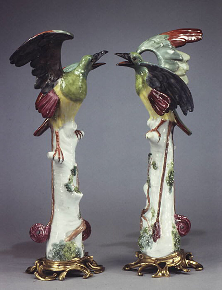 Quetzal (one of a pair), Meissen Manufactory (German, 1710–present), Hard-paste porcelain, gilt bronze, German, Meissen 