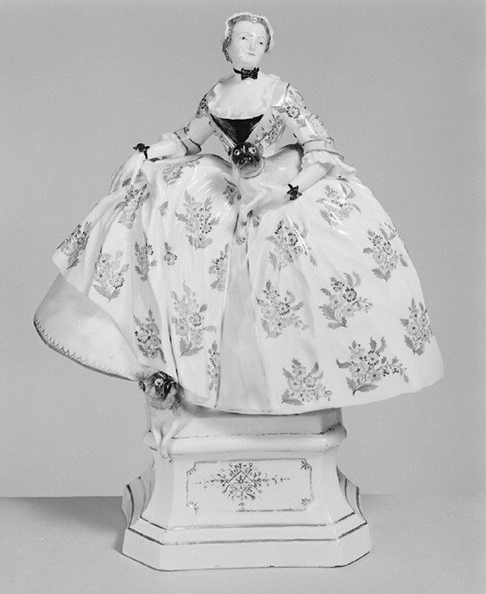 Lady with pug dogs, Meissen Manufactory (German, 1710–present), Hard-paste porcelain, German, Meissen 