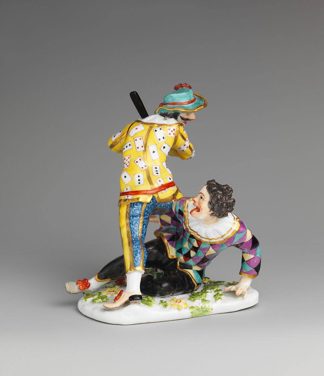 Fighting Harlequins, Meissen Manufactory (German, 1710–present), Hard-paste porcelain, German, Meissen