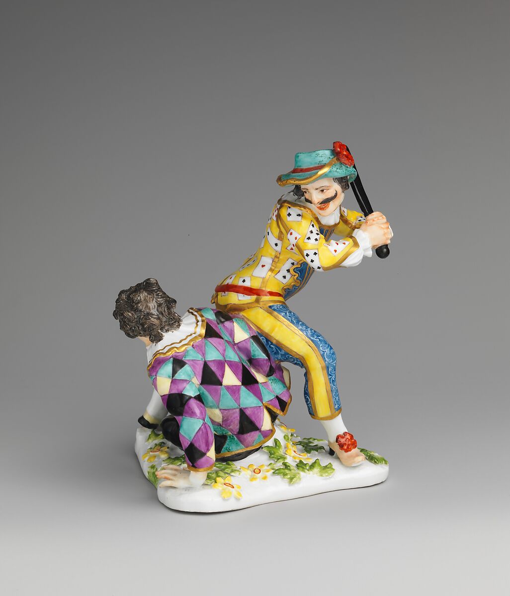 Fighting Harlequins, Meissen Manufactory (German, 1710–present), Hard-paste porcelain, German, Meissen