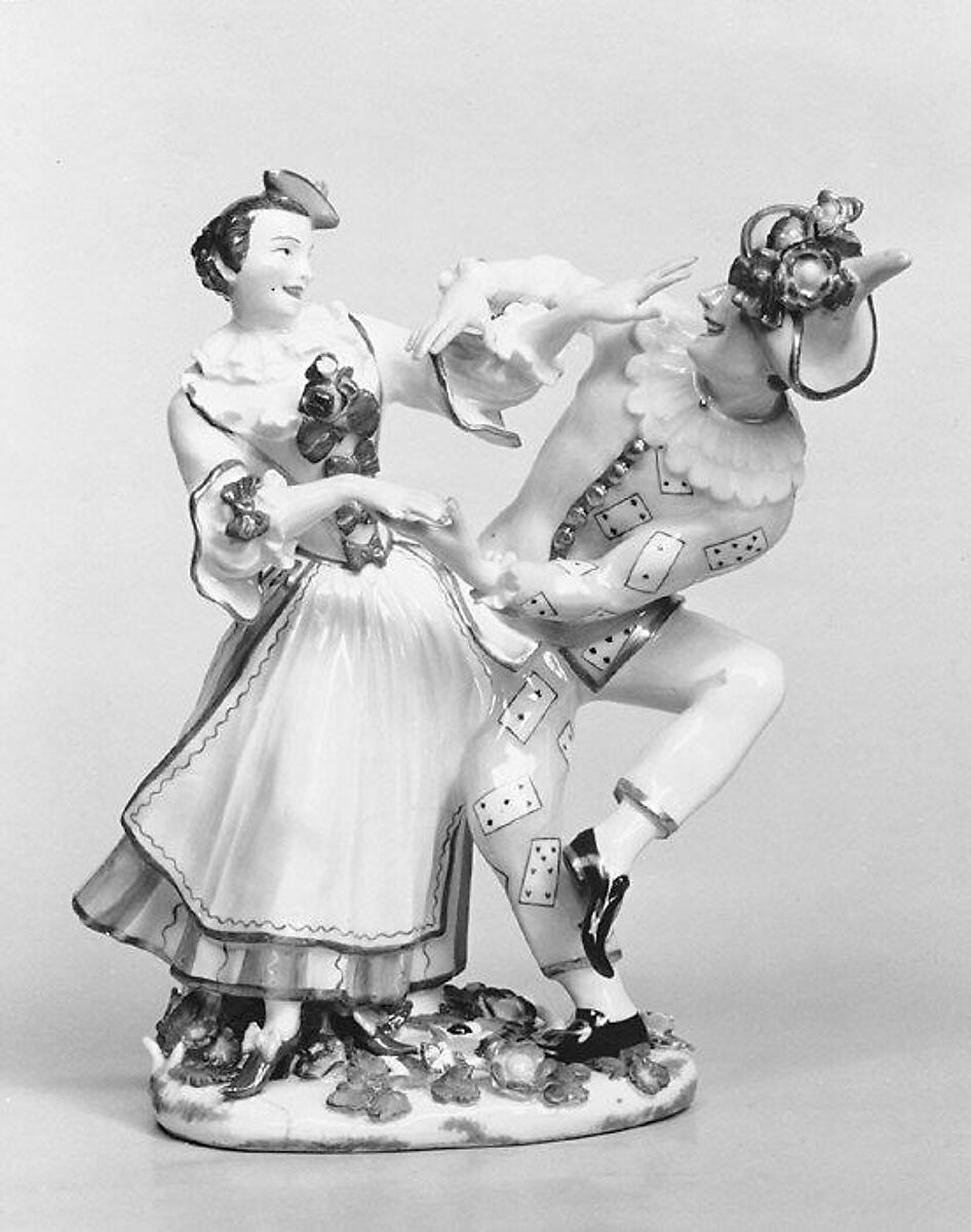 Harlequin and Columbine dancing, Meissen Manufactory (German, 1710–present), Hard-paste porcelain, German, Meissen 