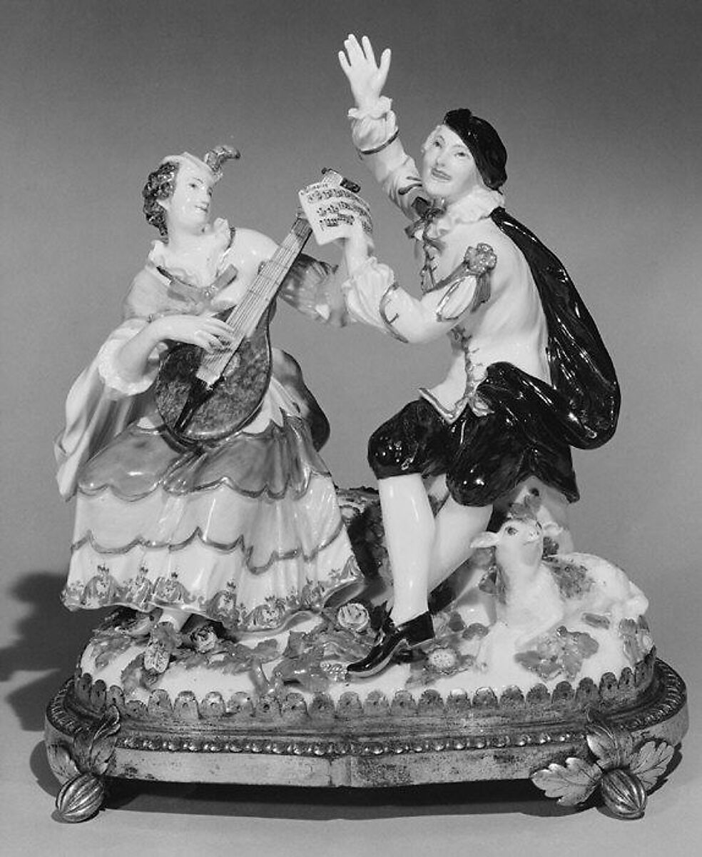 Shepherd musicians, Meissen Manufactory (German, 1710–present), Hard-paste porcelain, gilt-bronze mount, German, Meissen 