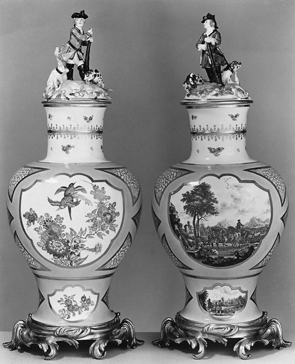Vase (one of a pair), Meissen Manufactory (German, 1710–present), Hard-paste porcelain; gilt-bronze mounts, German, Meissen 
