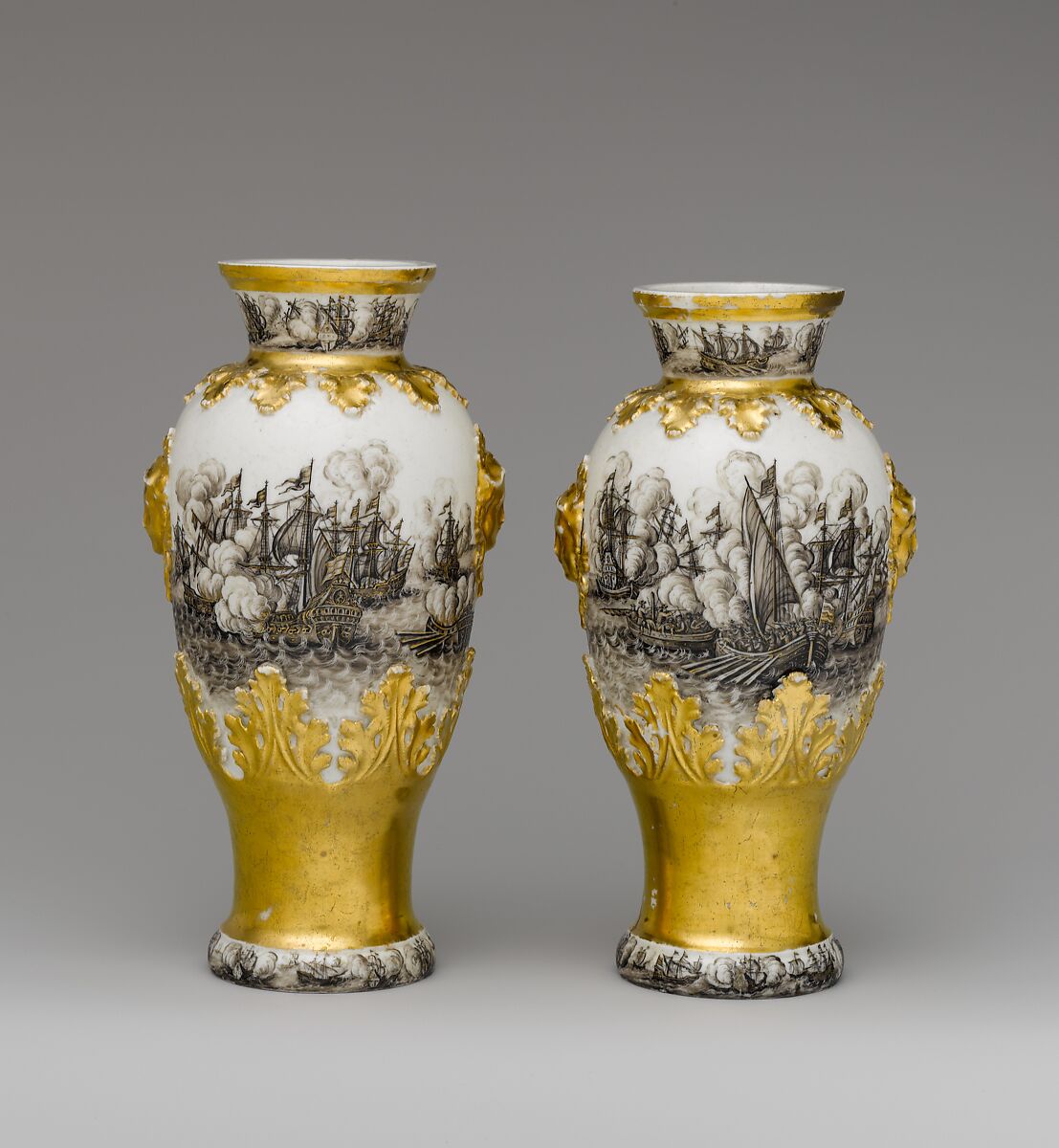 Vase (one of a pair), Meissen Manufactory (German, 1710–present), Hard-paste porcelain decorated in black enamel, gold, German, Meissen 
