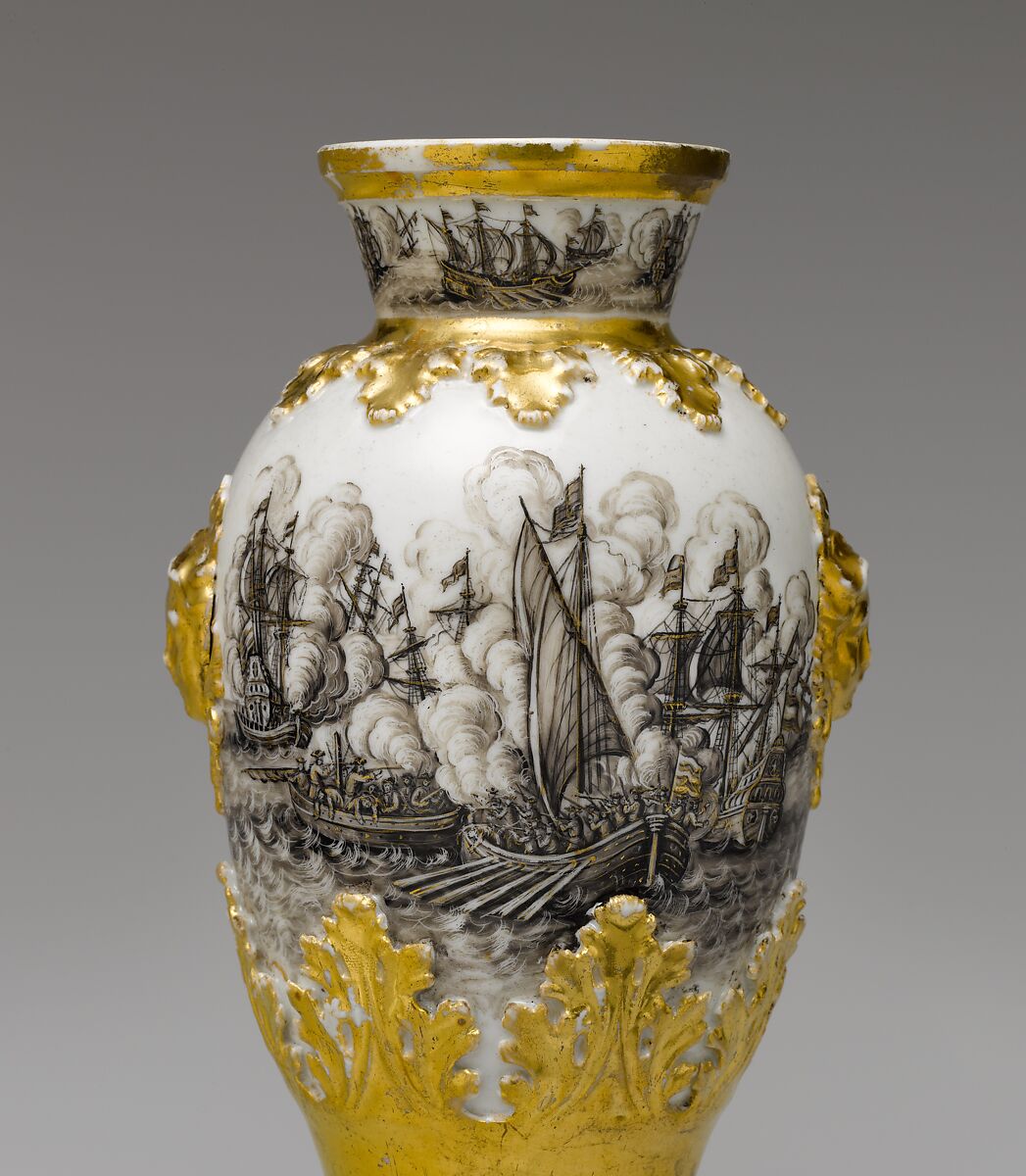 Vase (one of a pair), Meissen Manufactory (German, 1710–present), Hard-paste porcelain decorated in black enamel, gold, German, Meissen