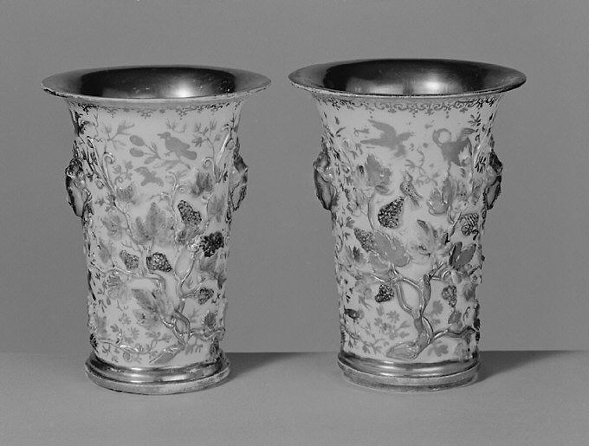 Pair of beaker vases, Meissen Manufactory (German, 1710–present), Hard-paste porcelain, German, Meissen with probably Augsburg decoration 