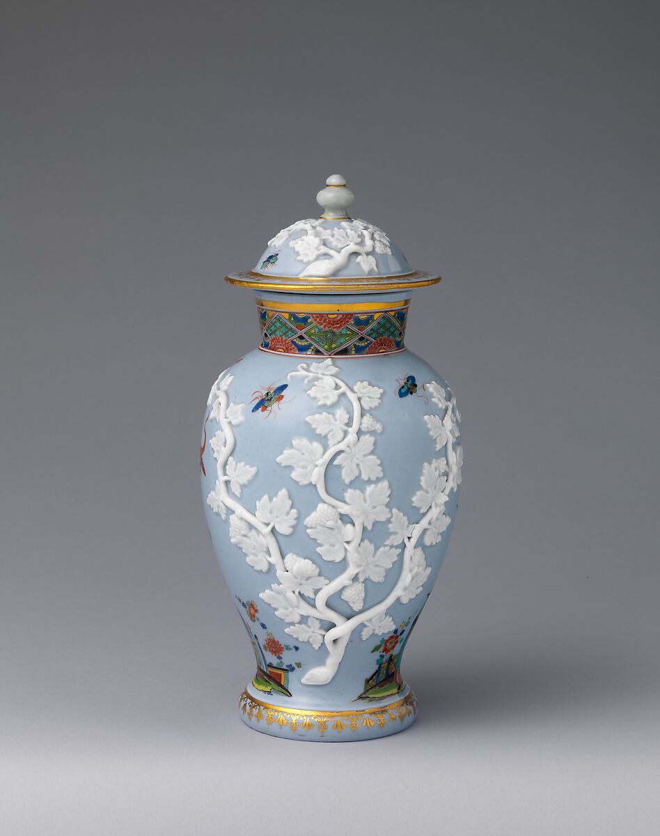 Vase (from a garniture of three), Meissen Manufactory (German, 1710–present), Tinted hard-paste porcelain decorated in polychrome enamels, gold, German, Meissen 