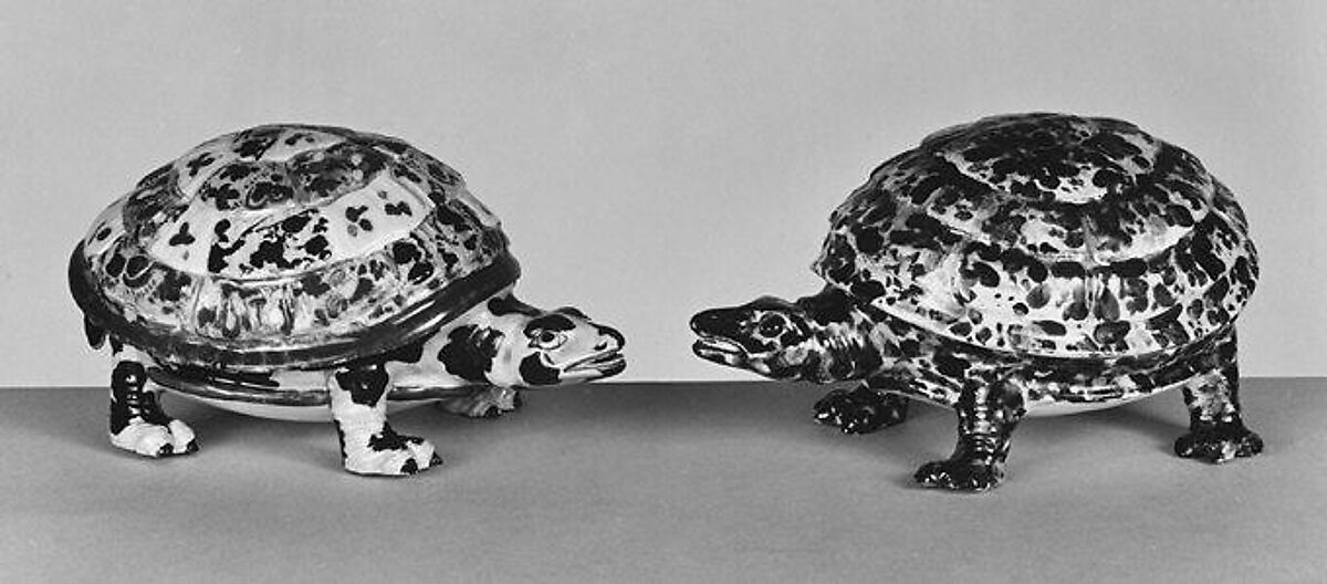 Turtle-shaped box (one of a pair), Meissen Manufactory (German, 1710–present), Hard-paste porcelain, German, Meissen 