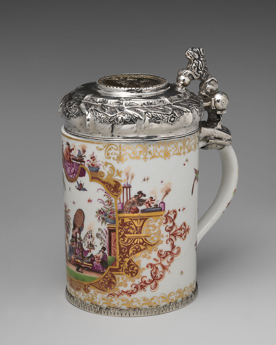 Tankard, Meissen Manufactory (German, 1710–present), Hard-paste porcelain, silver, German, Meissen