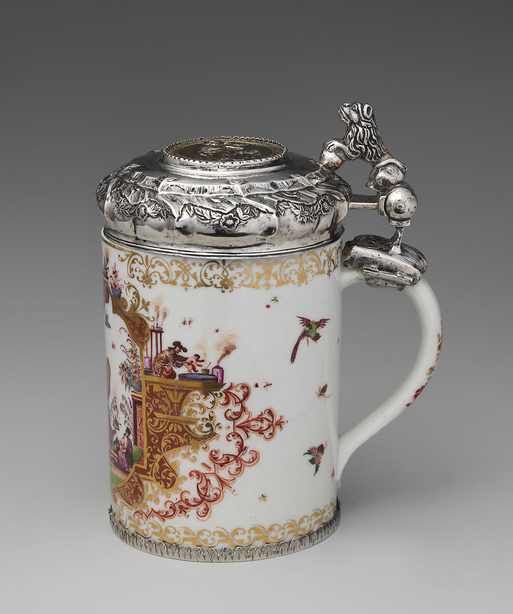 Tankard, Meissen Manufactory (German, 1710–present), Hard-paste porcelain, silver, German, Meissen