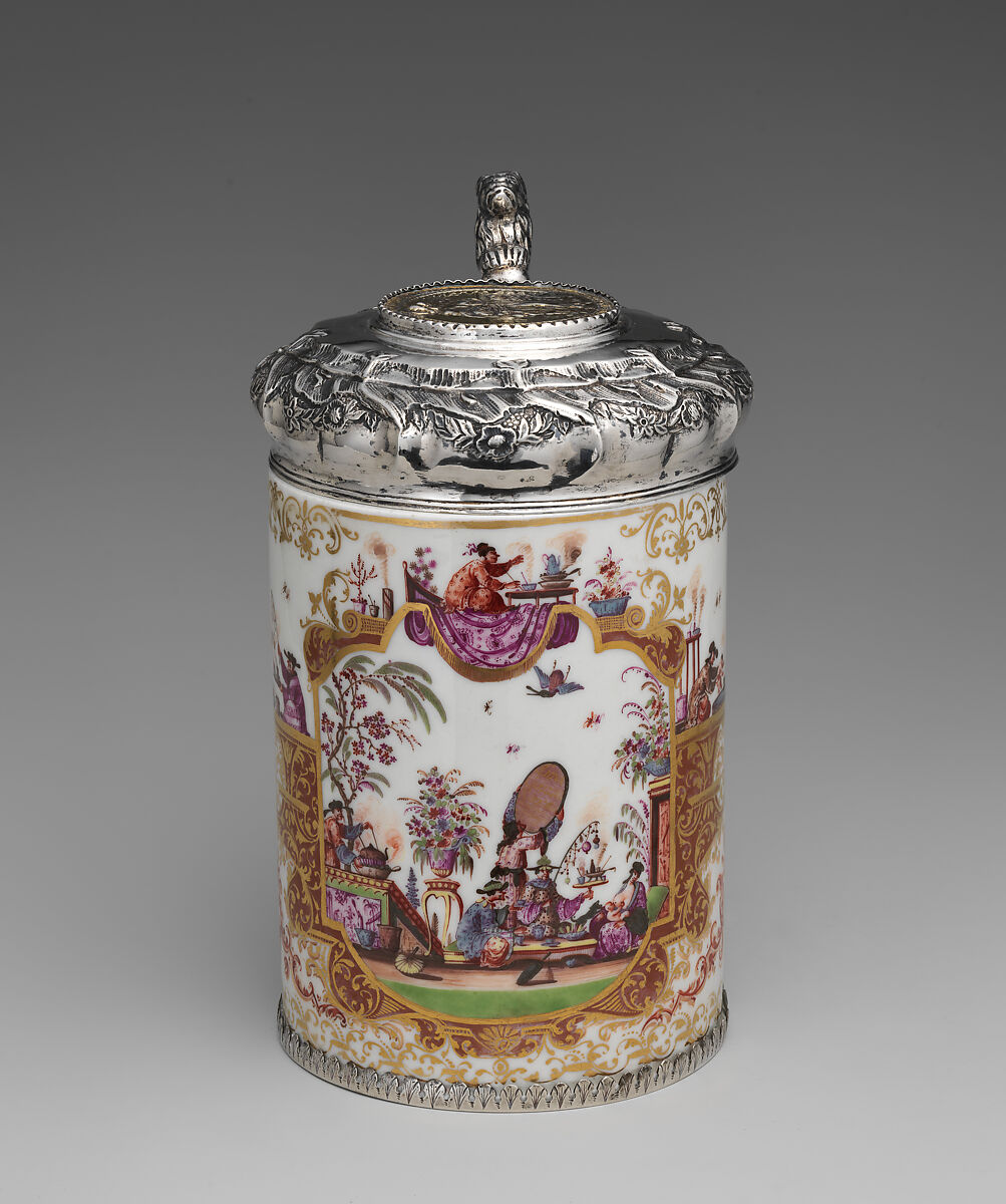 Tankard, Meissen Manufactory (German, 1710–present), Hard-paste porcelain, silver, German, Meissen 