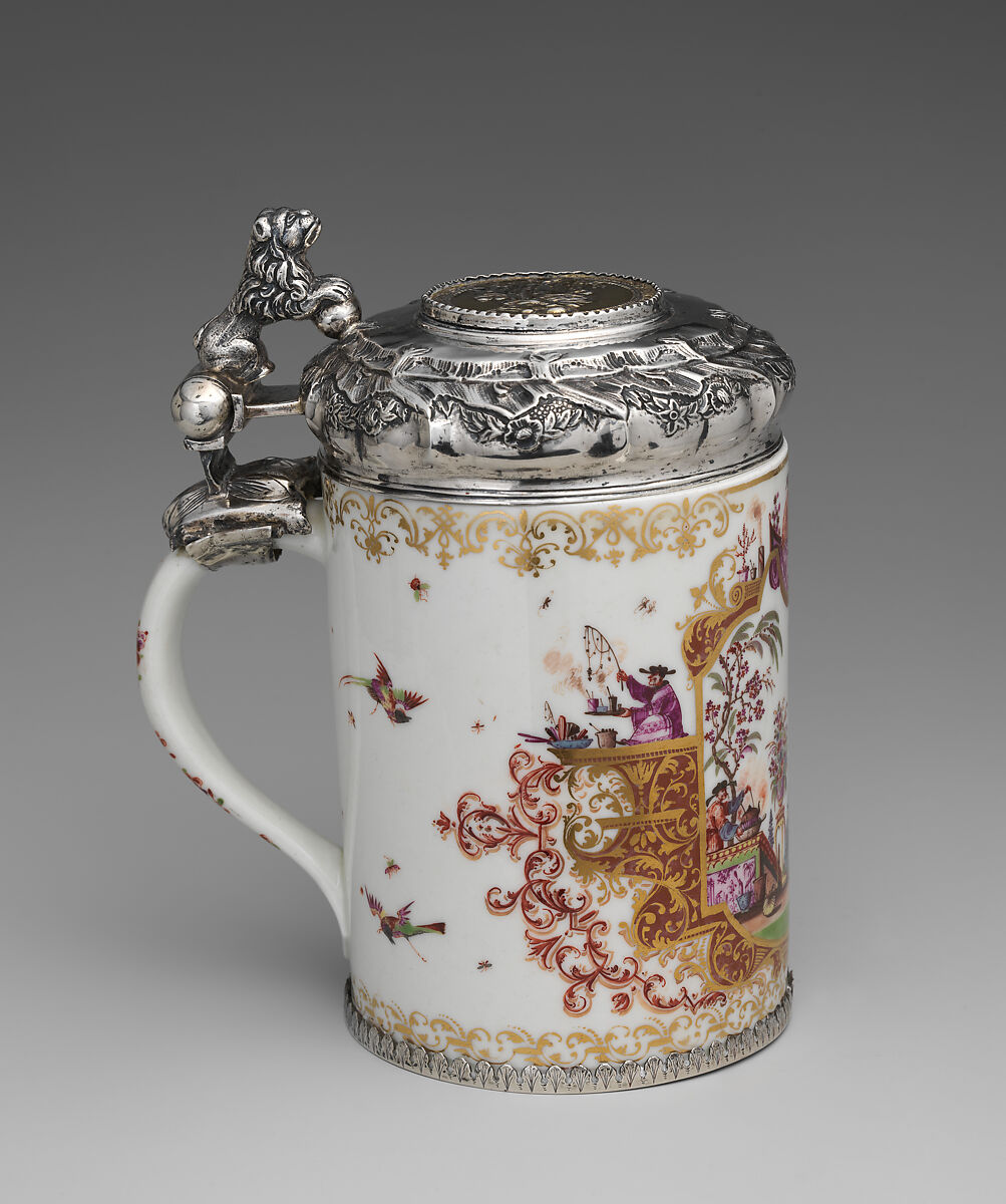 Tankard, Meissen Manufactory (German, 1710–present), Hard-paste porcelain, silver, German, Meissen