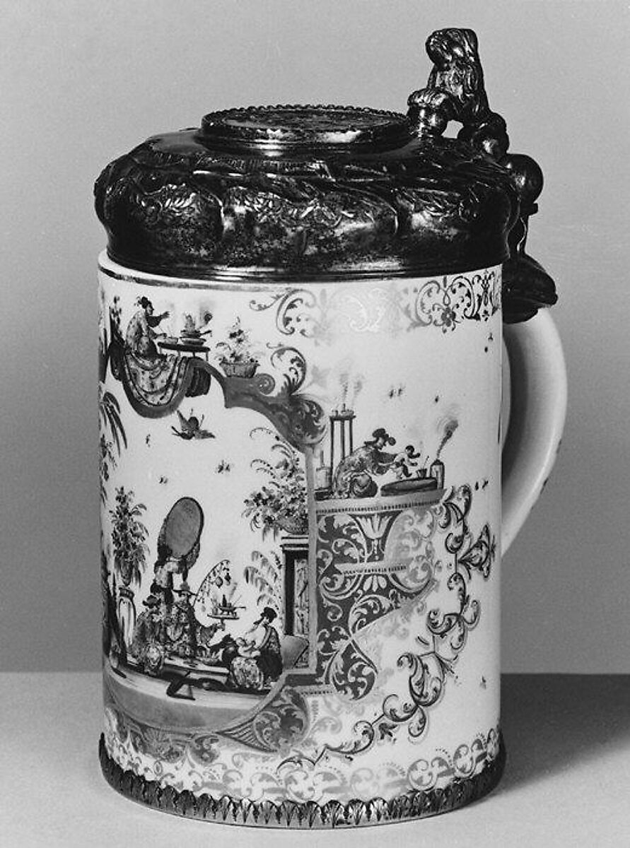 Tankard, Meissen Manufactory (German, 1710–present), Hard-paste porcelain, silver, German, Meissen 