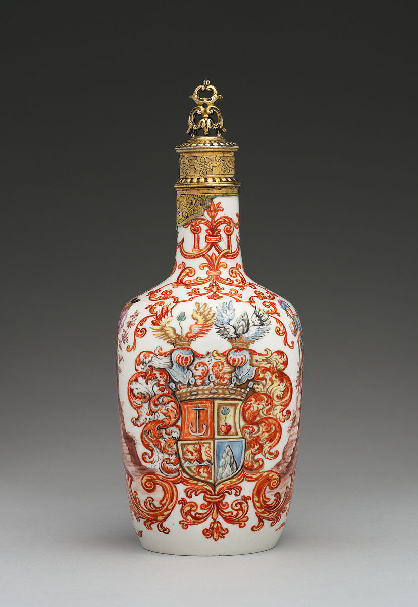 Bottle, Vienna, Hard-paste porcelain, silver gilt, Austrian, Vienna and German, Breslau (Wrocław)