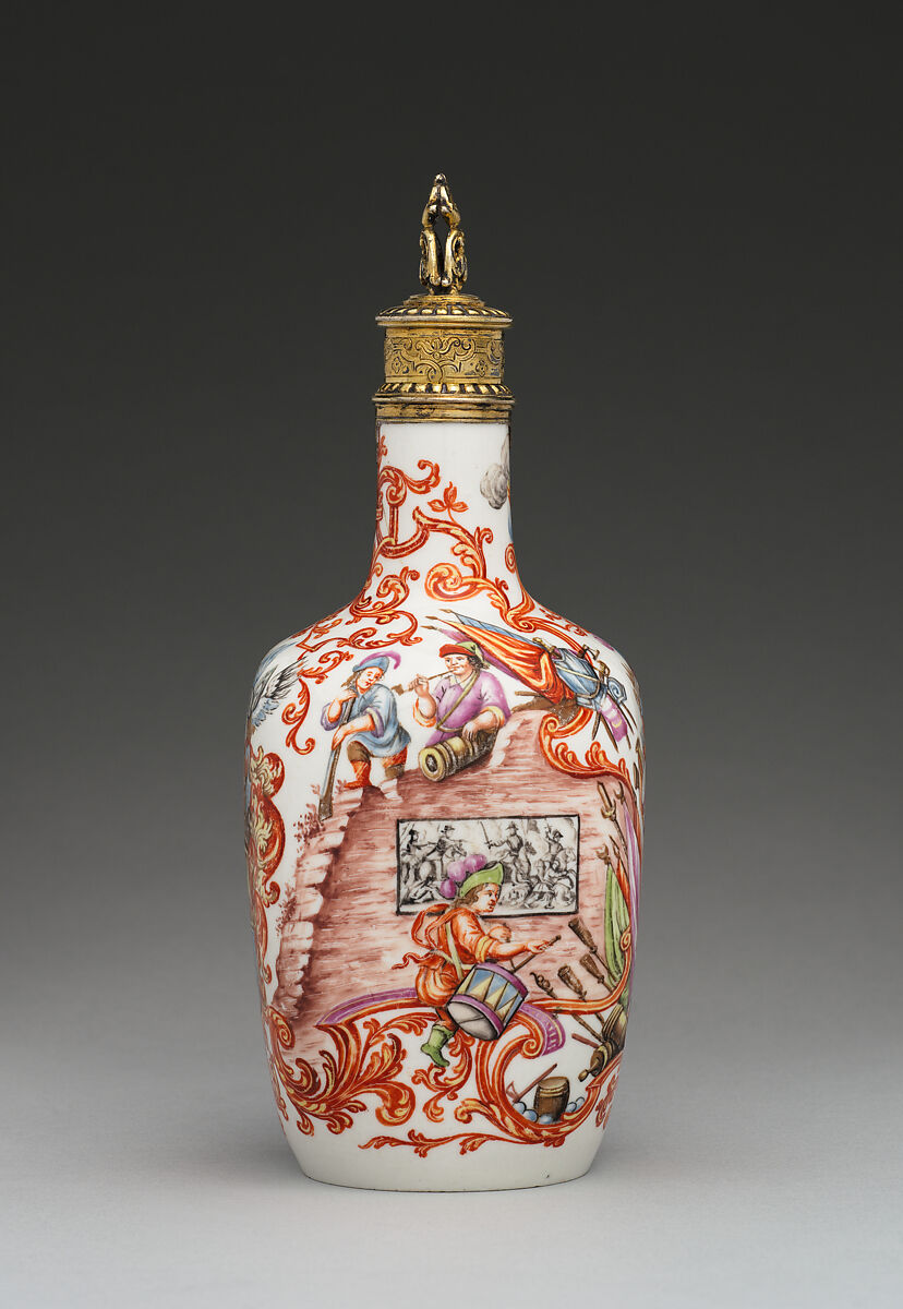 Bottle, Vienna, Hard-paste porcelain, silver gilt, Austrian, Vienna and German, Breslau (Wrocław)