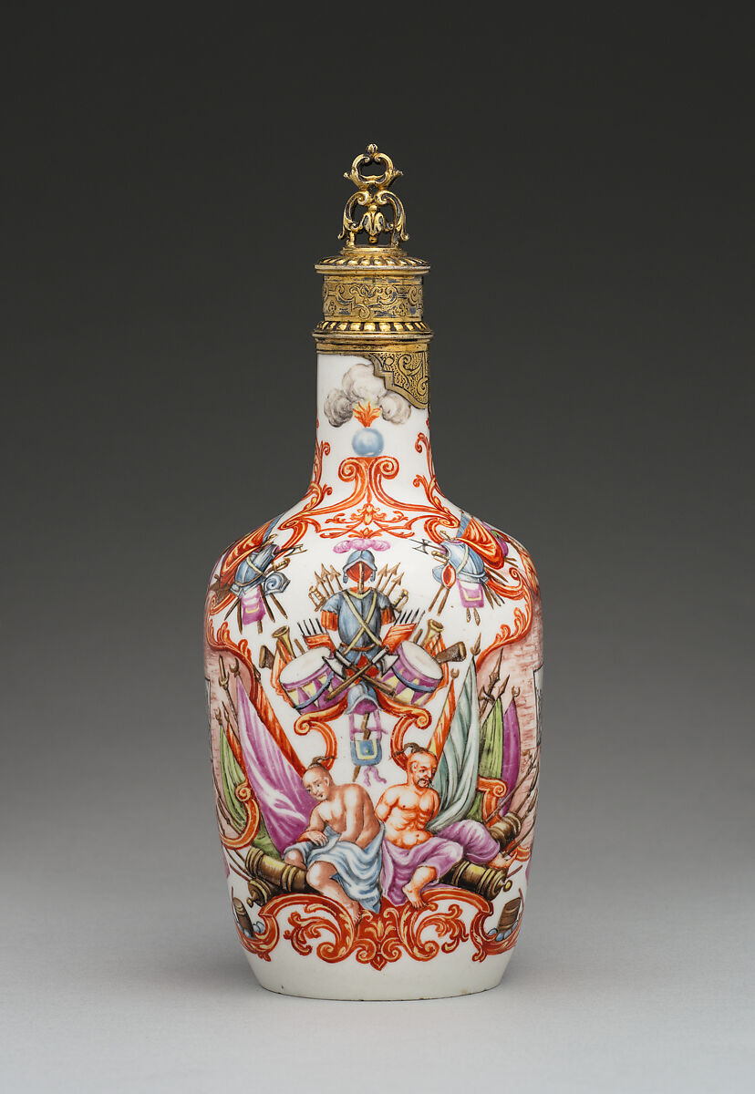 Bottle, Vienna, Hard-paste porcelain, silver gilt, Austrian, Vienna and German, Breslau (Wrocław)