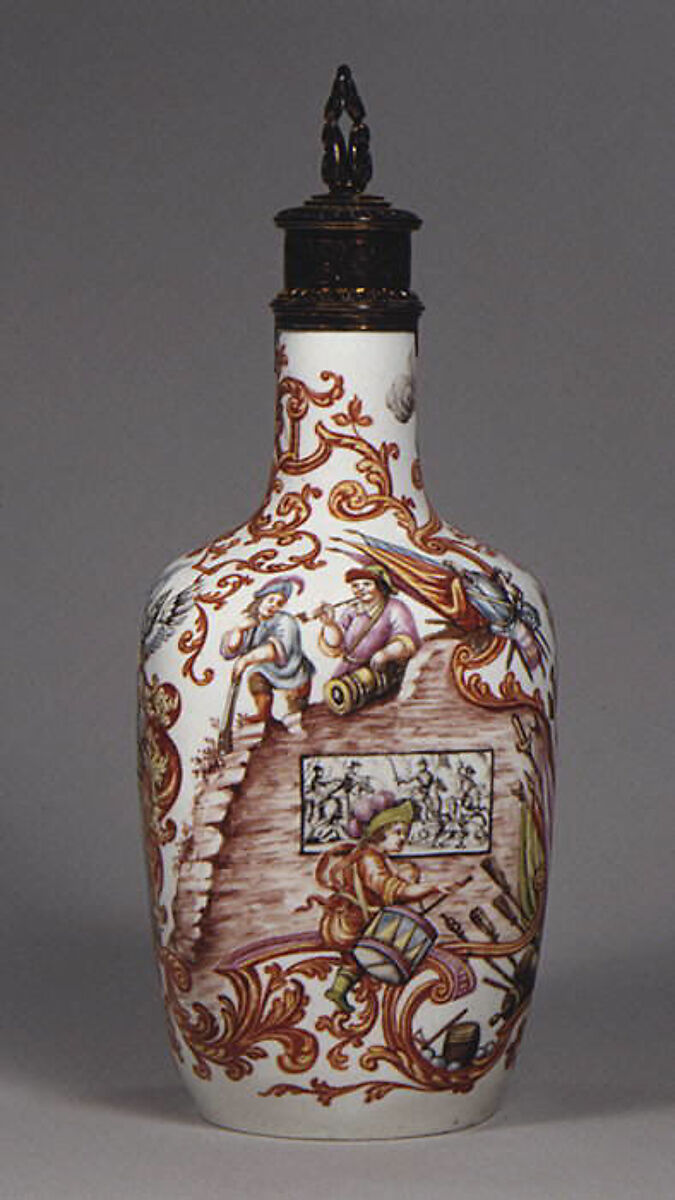 Bottle, Vienna, Hard-paste porcelain, silver gilt, Austrian, Vienna and German, Breslau (Wrocław) 