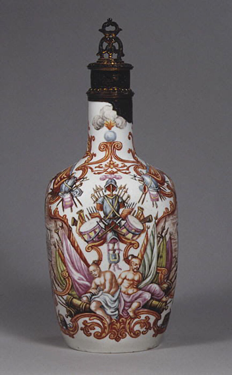 Bottle, Vienna, Hard-paste porcelain, silver gilt, Austrian, Vienna and German, Breslau (Wrocław)