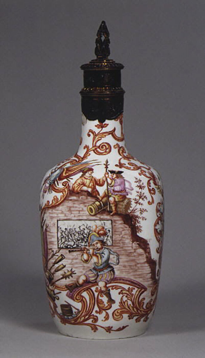 Bottle, Vienna, Hard-paste porcelain, silver gilt, Austrian, Vienna and German, Breslau (Wrocław)