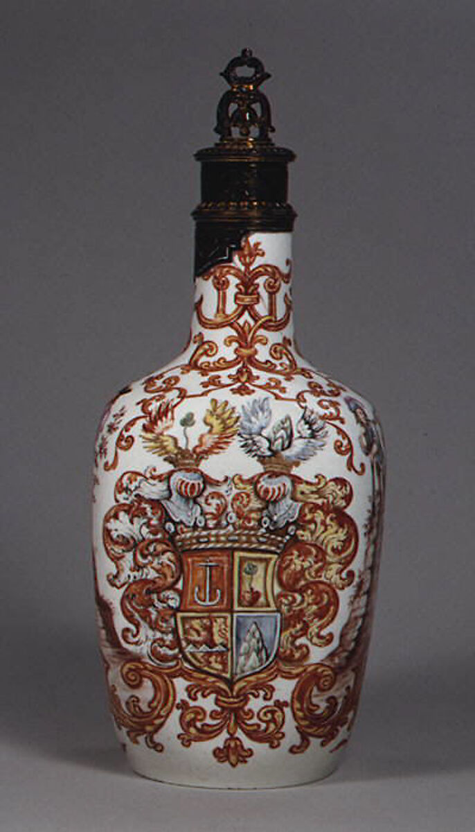 Bottle, Vienna, Hard-paste porcelain, silver gilt, Austrian, Vienna and German, Breslau (Wrocław)
