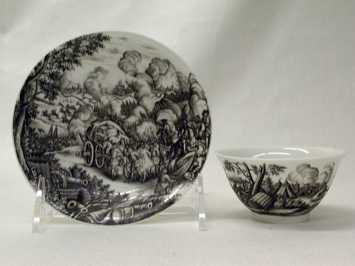 Teabowl and saucer, Meissen Manufactory (German, 1710–present), Hard-paste porcelain, German, Meissen possibly with German, Breslau (Wrocław) decoration 