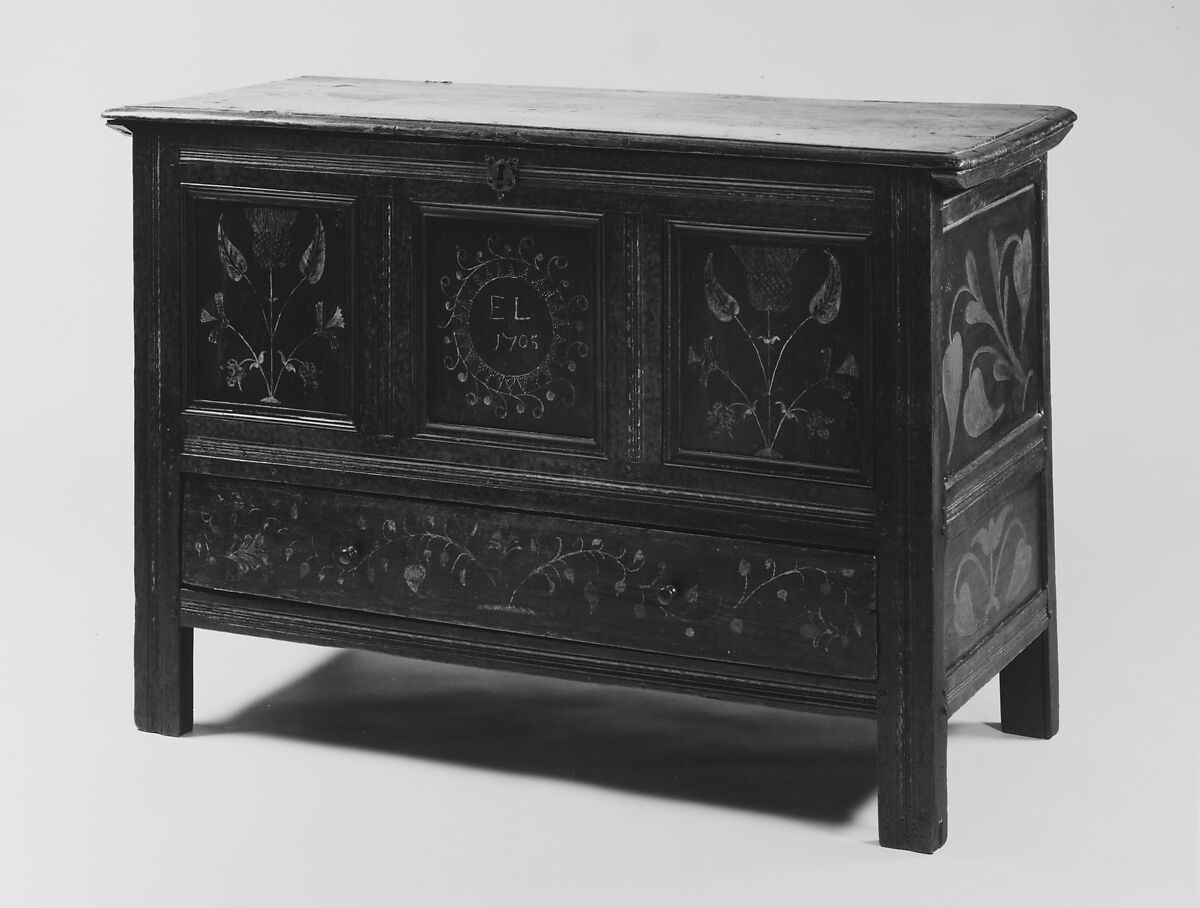 Chest with drawer, Painted white oak, yellow pine, American