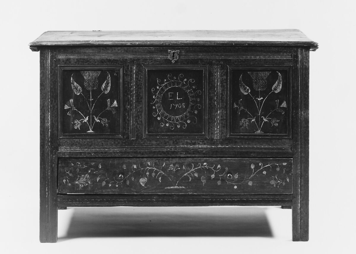 Chest with drawer, Painted white oak, yellow pine, American