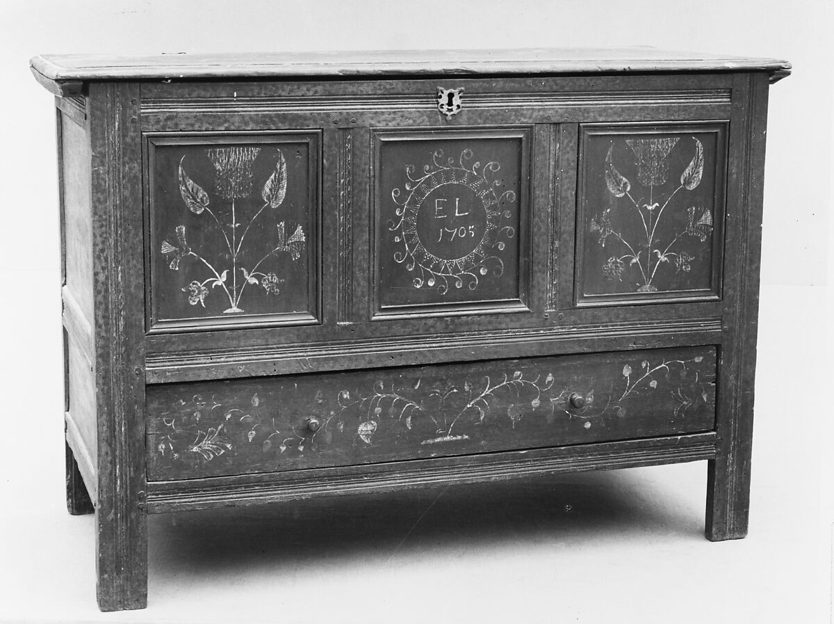 Chest with drawer, Painted white oak, yellow pine, American