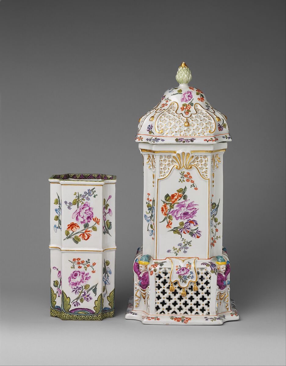 Food warmer with insert, Vienna, Hard-paste porcelain decoated in polychrome enamels, gold, Austrian, Vienna
