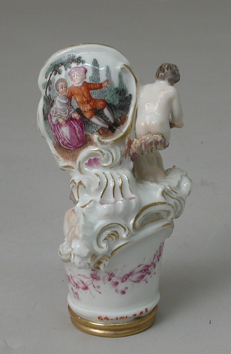 Cane handle, Höchst Manufactory (German, 1746–1796), Hard-paste porcelain, gold, German, Höchst