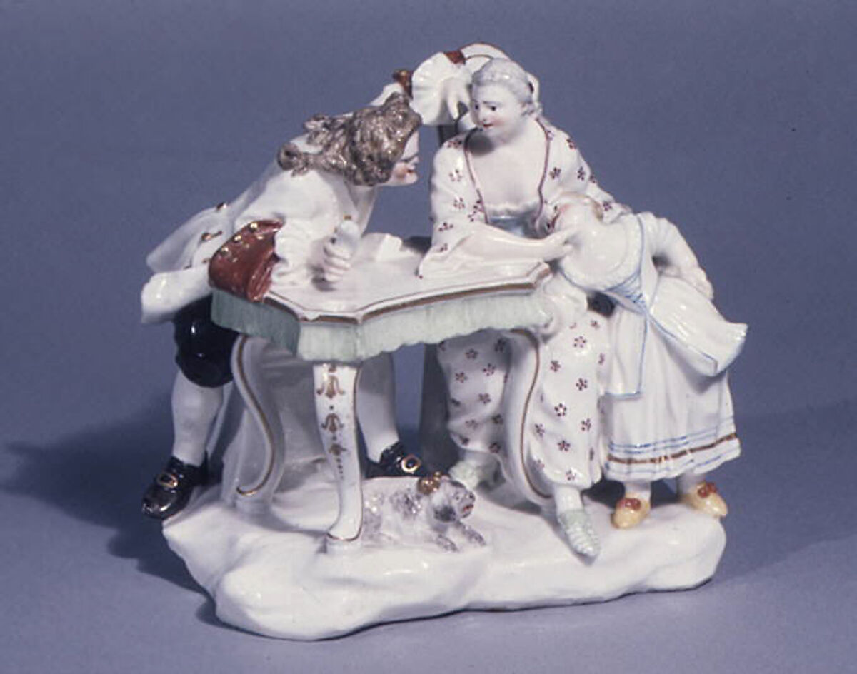 Man and woman at a card table, Capodimonte Porcelain Manufactory (Italian, 1740/43–1759), Soft-paste porcelain, Italian, Naples 