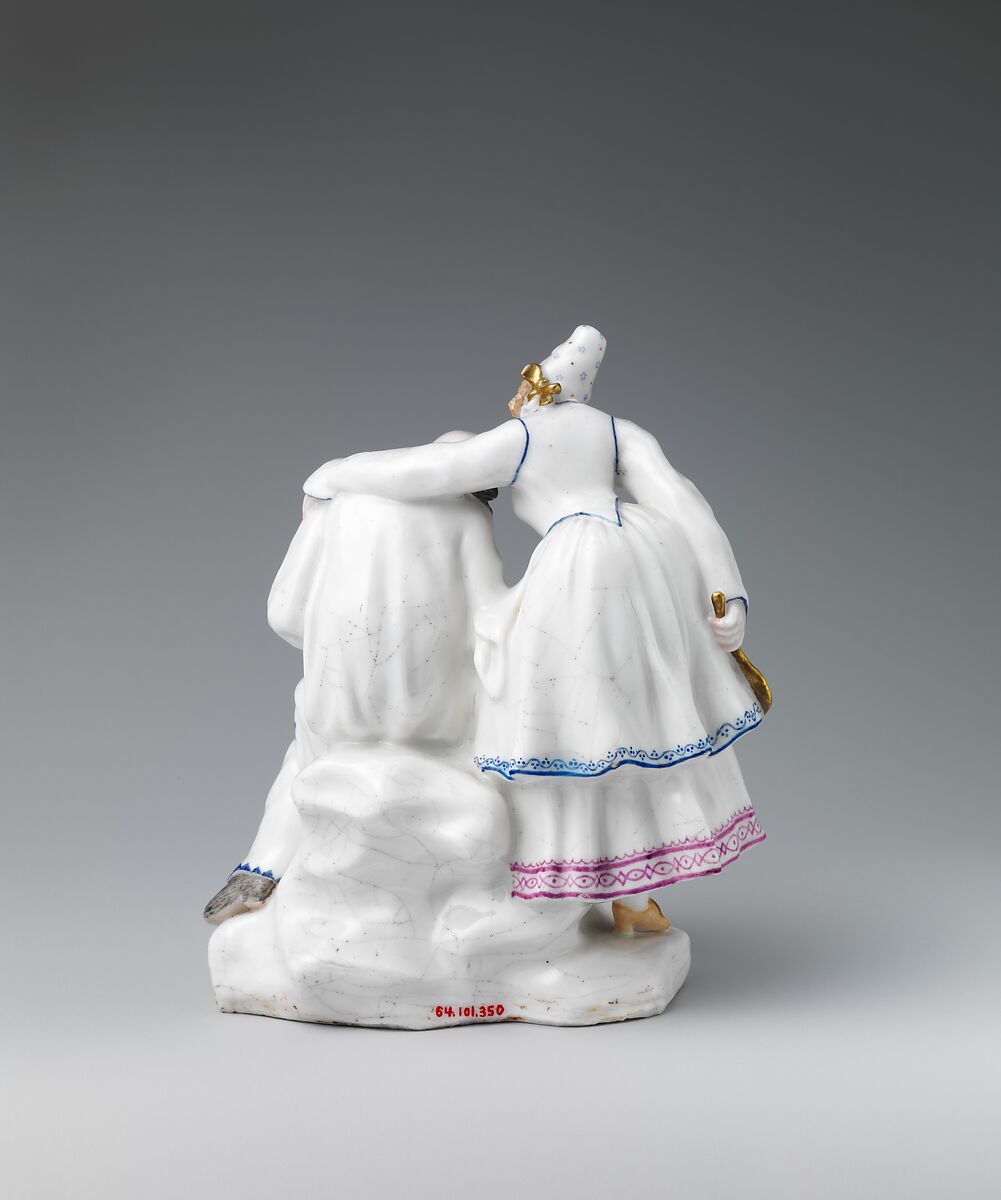 The Spaghetti Eaters (Columbine and Pulcinella), Capodimonte Porcelain Manufactory (Italian, 1740/43–1759), Soft-paste porcelain decorated in polychrome enamels, gold, Italian, Naples