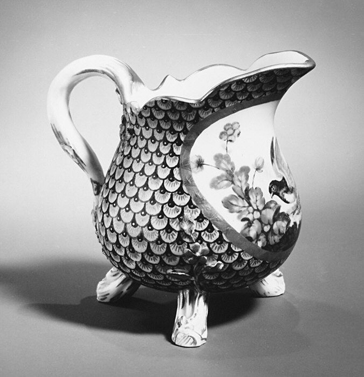 Milk jug (pot à lait à trois pieds) (part of a service), Sèvres Manufactory (French, 1740–present), Soft-paste porcelain 
decorated in polychrome enamels, gold, French, Sèvres 