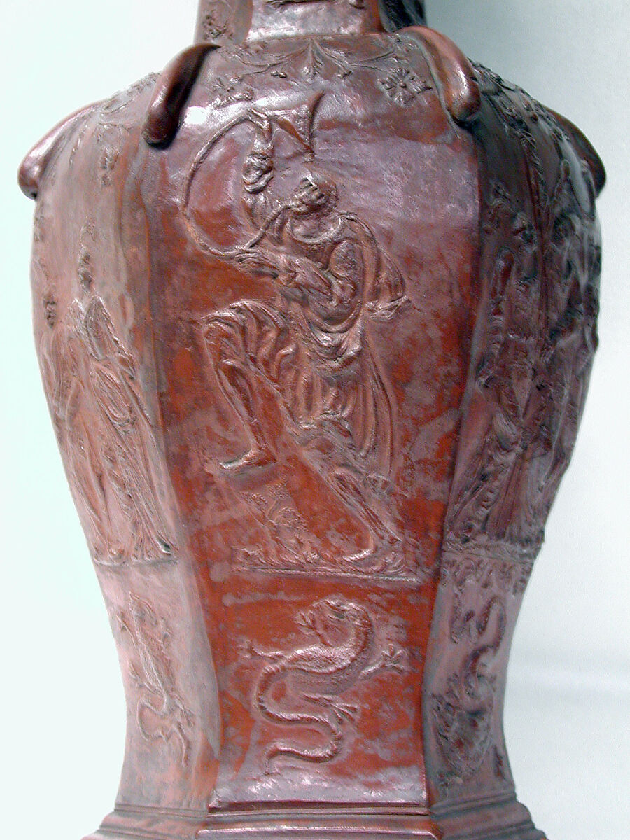 Hexagonal vase, Factory of Cornelius Funcke (German, 1673–1733), Red earthenware, Silesian-Bohemian