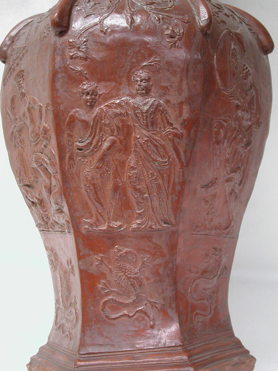 Hexagonal vase, Factory of Cornelius Funcke (German, 1673–1733), Red earthenware, Silesian-Bohemian