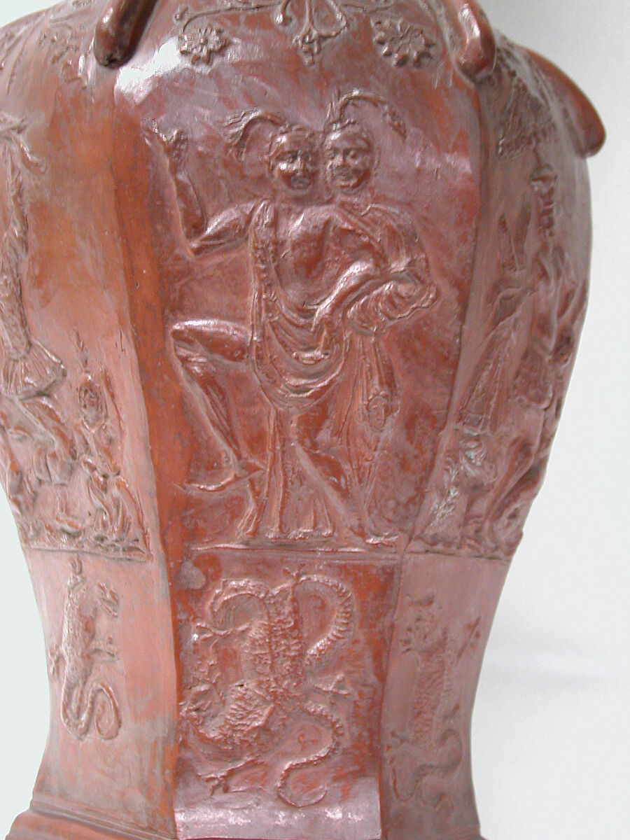 Hexagonal vase, Factory of Cornelius Funcke (German, 1673–1733), Red earthenware, Silesian-Bohemian