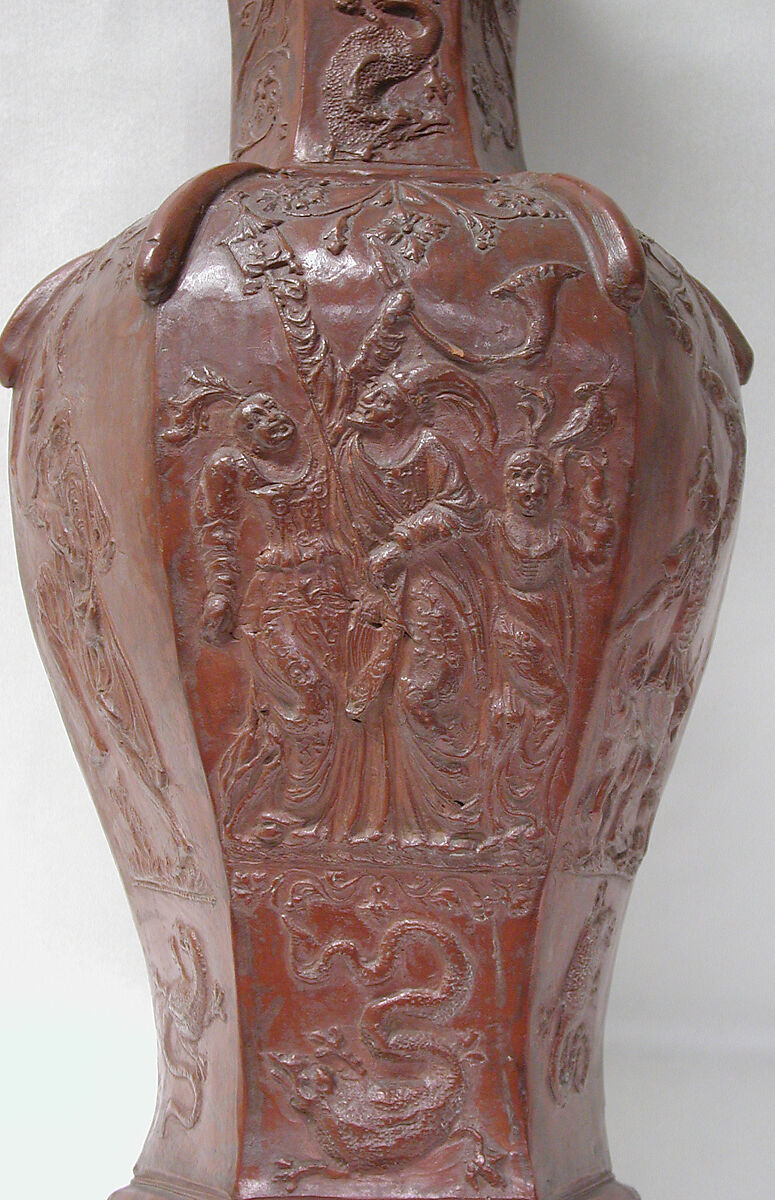 Hexagonal vase, Factory of Cornelius Funcke (German, 1673–1733), Red earthenware, Silesian-Bohemian