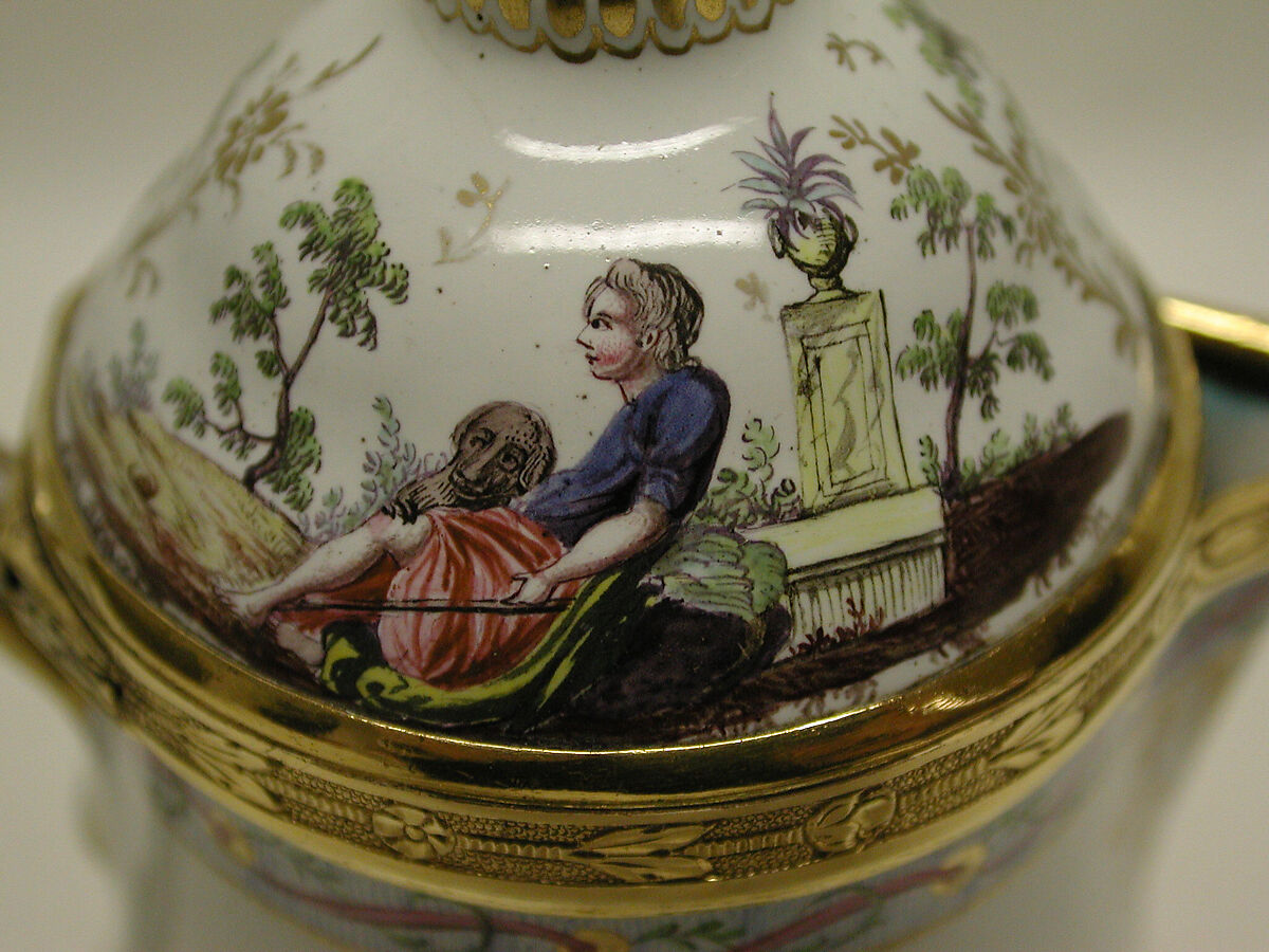 Milk jug with cover, Painted enamel on copper, partly gilt; silver gilt, Austrian, Vienna