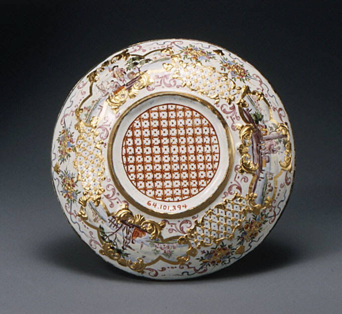 Cup and saucer, Workshop of Charles Fromery (1685–1738), Painted enamel on copper, partly gilt; silver gilt, German, Berlin