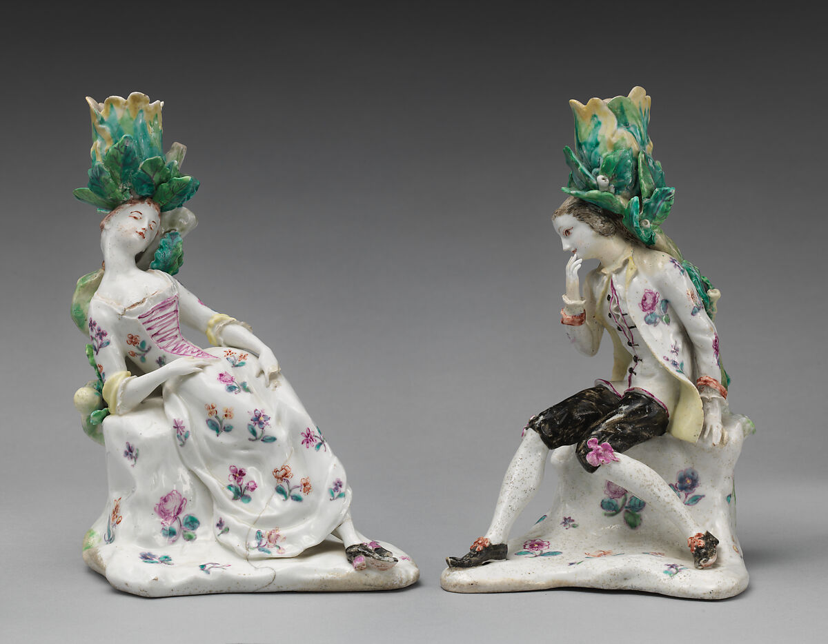 Candlestick in the form of a female dozing figure (one of a pair), Saint James's Factory (British, ca. 1748/49–1760), Soft-paste porcelain, British, London